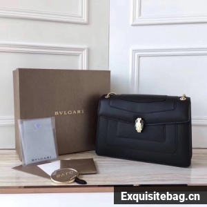 BVLGARI Serpenti Forever Original Calfskin Leather Shoulder Bag 3780 Black