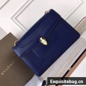 BVLGARI Serpenti Forever Original Calfskin Leather Shoulder Bag 3780 Blue