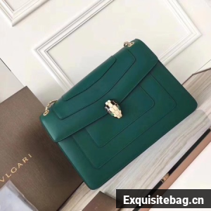 BVLGARI Serpenti Forever Original Calfskin Leather Shoulder Bag 3780 Green