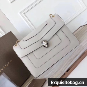 BVLGARI Serpenti Forever Original Calfskin Leather Shoulder Bag 3780 Offwhite
