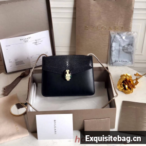 BVLGARI Serpenti Forever Shoulder Bag Pearl fish skin&Calfskin Leather 289012 black