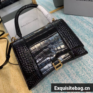 Balenciaga HOURGLASS MEDIUM TOP HANDLE BAG B108892E black&aged-gold hardware 