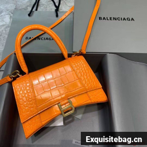 Balenciaga HOURGLASS SMALL TOP HANDLE BAG crocodile embossed calfskin B108895C Orange