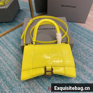 Balenciaga HOURGLASS SMALL TOP HANDLE BAG crocodile embossed calfskin B108895C yellow 