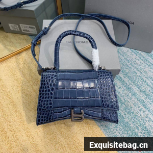 Balenciaga HOURGLASS SMALL TOP HANDLE BAG crocodile embossed calfskin B108895E blue
