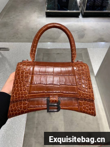 Balenciaga HOURGLASS SMALL TOP HANDLE BAG crocodile embossed calfskin B108895E brown