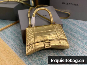 Balenciaga HOURGLASS SMALL TOP HANDLE BAG crocodile embossed calfskin B108895E gold