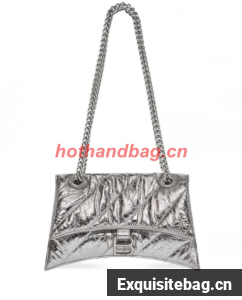 Balenciaga HOURGLASS Wallet With Chain Oil Wax Skin 656051 Silver