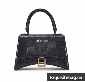 Balenciaga Hourglass Small Top Handle Bag crocodile embossed calfskin B108891E black