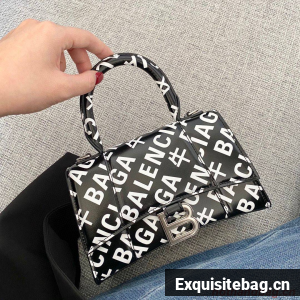 Balenciaga Hourglass XS Top Handle Bag 28332S Black & White
