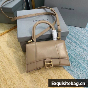 Balenciaga Hourglass XS Top Handle Bag shiny box calfskin 28331 apricot 