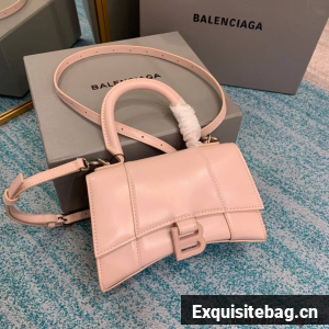 Balenciaga Hourglass XS Top Handle Bag shiny box calfskin 28331 LIGHT ROSE