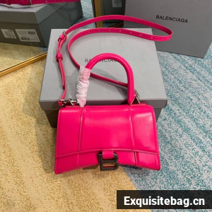 Balenciaga Hourglass XS Top Handle Bag shiny box calfskin 28331 neon pink