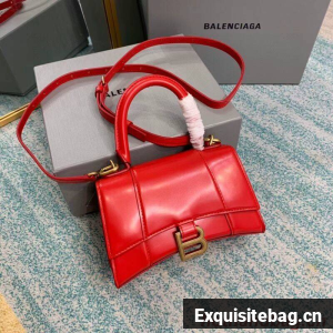 Balenciaga Hourglass XS Top Handle Bag shiny box calfskin 28331 red