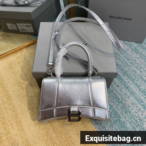 Balenciaga Hourglass XS Top Handle Bag shiny box calfskin 28331 silver