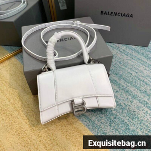 Balenciaga Hourglass XS Top Handle Bag shiny box calfskin 28331 white