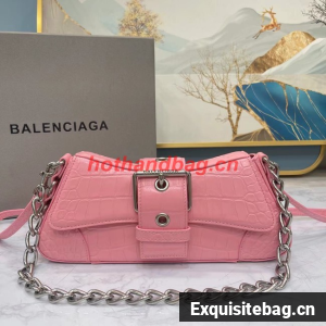 Balenciaga LINDSAY CROCODILE EMBOSSED SHOULDER BAG WITH STRAP 6088 pink