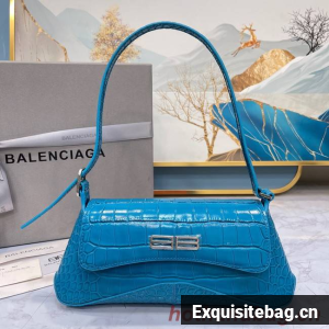 Balenciaga LINDSAY CROCODILE EMBOSSED SMALL SHOULDER BAG WITH STRAP 6009 blue