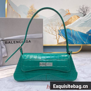 Balenciaga LINDSAY CROCODILE EMBOSSED SMALL SHOULDER BAG WITH STRAP 6009 green