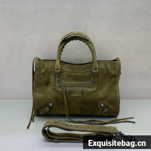Balenciaga Le City small suede tote bag 230582 green