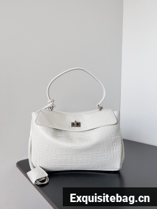 Balenciaga Rodeo Handbag crocodile skin 795457 white&Silver 