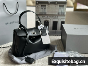 Balenciaga Rodeo Mini Handbag in black smooth calfskin 9027 aged-silver hardware 