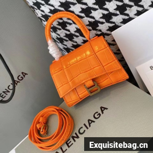 Balenciaga WOMENS HOURGLASS MINI TOP HANDLE BAG M8000 ORANGE