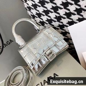 Balenciaga WOMENS HOURGLASS MINI TOP HANDLE BAG M8000 silver