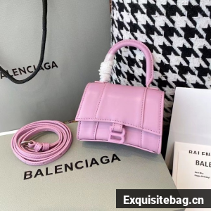 Balenciaga WOMENS HOURGLASS MINI TOP HANDLE BAG shiny box calfskin M8000 pink