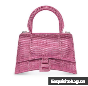 Balenciaga WOMENS HOURGLASS XS HANDBAG WITH RHINESTONES 283328 IN PINK