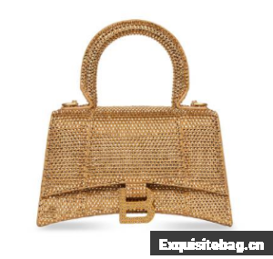 Balenciaga WOMENS HOURGLASS XS HANDBAG WITH RHINESTONES 283328 IN gold