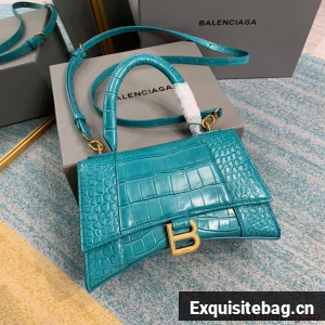 Balenciaga HOURGLASS SMALL TOP HANDLE BAG crocodile embossed calfskin B108895E light blue Balenciaga HOURGLASS SMALL TOP HANDLE BAG crocodile embossed calfskin B108895E light blue