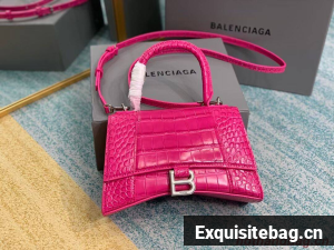 Balenciaga HOURGLASS SMALL TOP HANDLE BAG crocodile embossed calfskin B108895E neon pink Balenciaga HOURGLASS SMALL TOP HANDLE BAG crocodile embossed calfskin B108895E neon pink