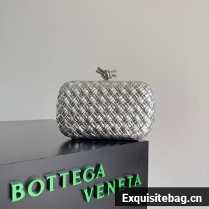 Bottega Veneta Intrecciato Sheepskin Impero Ayers Knot Clutch 11355 Silver
