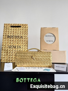 Bottega Veneta Original Twill Leather Long Clutch Andiamo Handle Bag 741511 Gold 