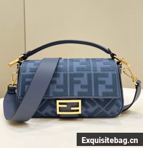 Fendi Baguette canvas bag with FF embroidery 8BR600 blue