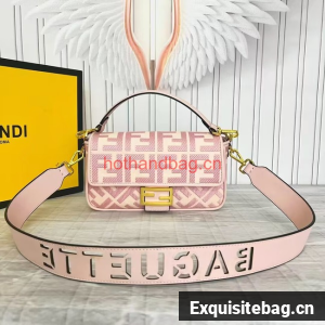 Fendi Baguette canvas bag with FF embroidery 8BR600 pink&white