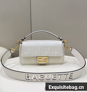 Fendi Baguette canvas bag with FF embroidery 8BR600 white