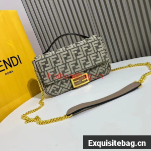 Fendi Baguette canvas bag with FF embroidery F1531 gray