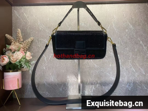 Fendi Baguette crystals and leather bag F0961 black