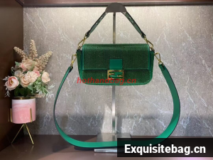 Fendi Baguette crystals and leather bag F0961 green