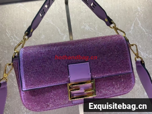 Fendi Baguette crystals and leather bag F0961 purple