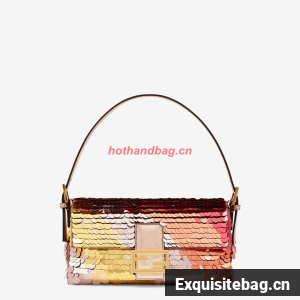 Fendi Baguette sequin and leather bag 8BR600 brown