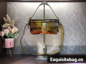 Fendi Baguette sequin and leather bag 8BR600 gold