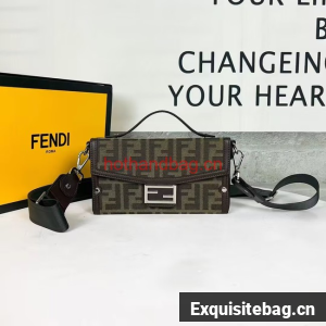 Fendi Brown FF jacquard fabric and leather bag F1326