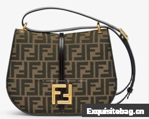 Fendi Cmon Medium Brown FF jacquard fabric and leather bag 8BT366