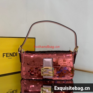 Fendi FF Baguette Gold Metal Sequin Embroidery Bag 2017 Wine