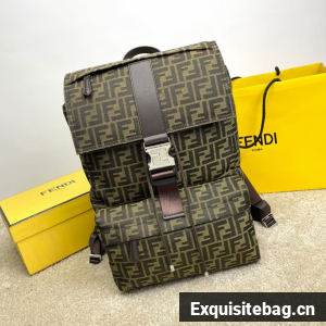 Fendi FF Jacquard Strike Medium fabric backpack F7602 Brown