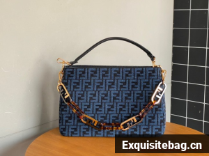 Fendi O Lock Zipper Brown FF jacquard fabric and leather bag F1068 blue