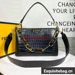 Fendi O Lock Zipper Crocodiles leather bag F1068 black